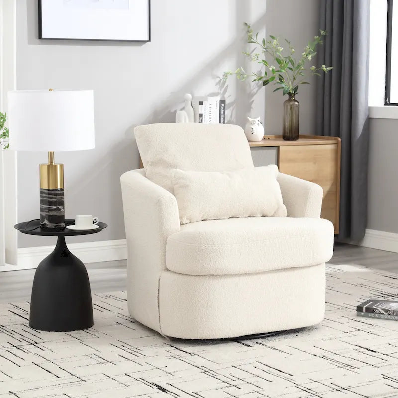 Poltrona a botte girevole a 360° rivestita in Teddy bianco da 32,68 pollici con base in metallo