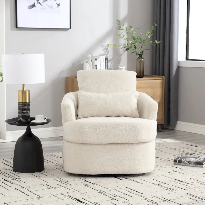 Poltrona a botte girevole a 360° rivestita in Teddy bianco da 32,68 pollici con base in metallo