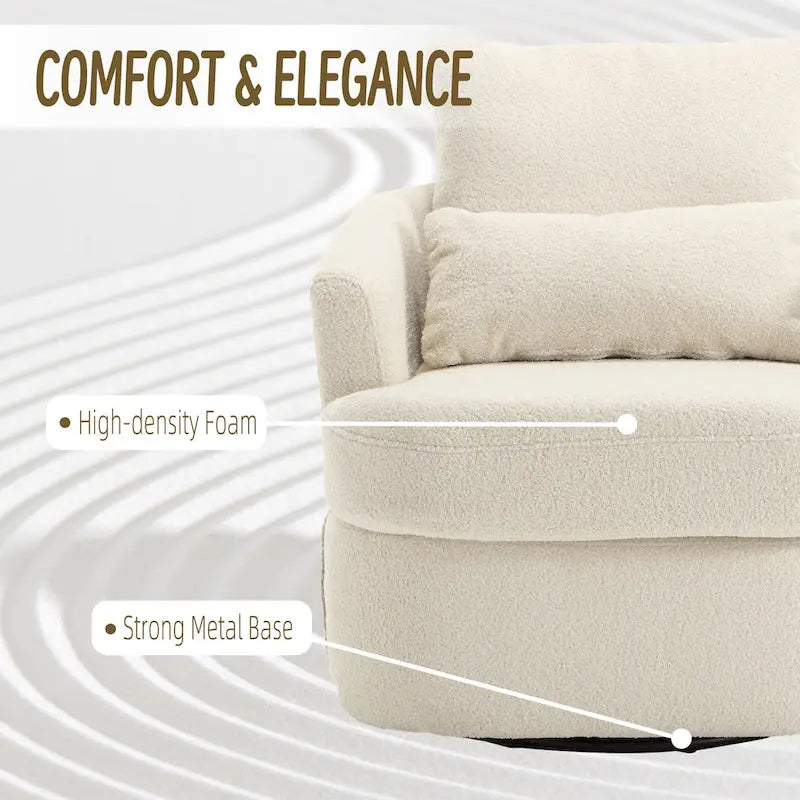 Poltrona a botte girevole a 360° rivestita in Teddy bianco da 32,68 pollici con base in metallo
