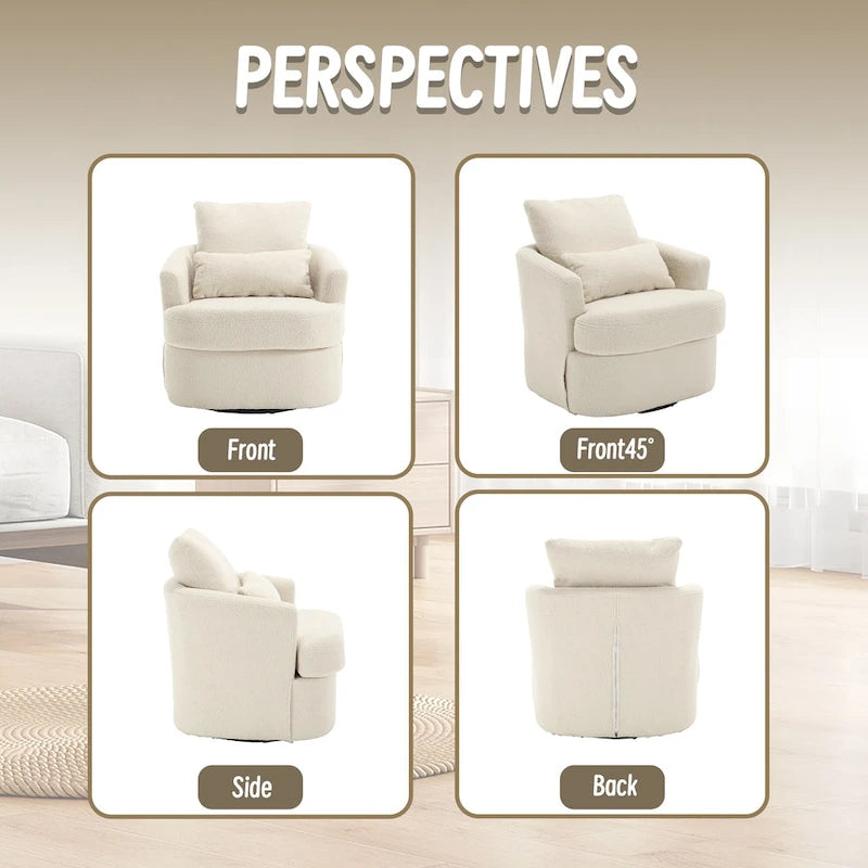 Poltrona a botte girevole a 360° rivestita in Teddy bianco da 32,68 pollici con base in metallo