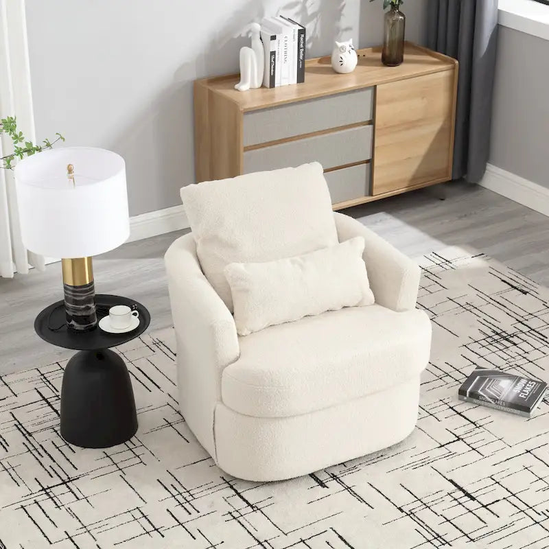 Poltrona a botte girevole a 360° rivestita in Teddy bianco da 32,68 pollici con base in metallo