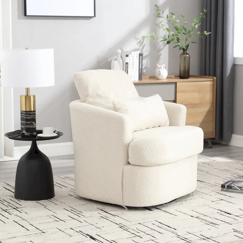 Poltrona a botte girevole a 360° rivestita in Teddy bianco da 32,68 pollici con base in metallo