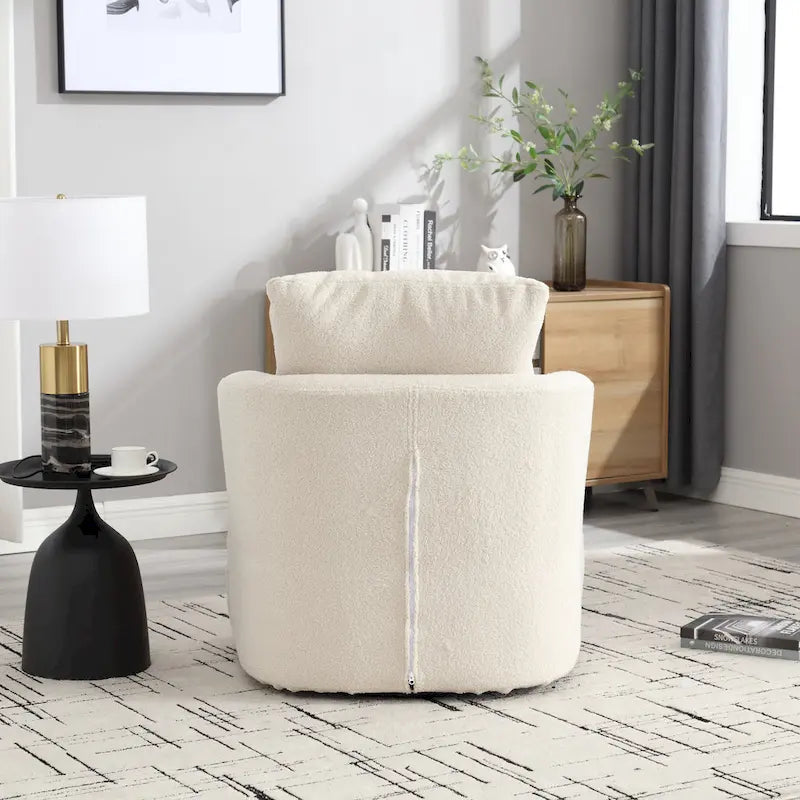 Poltrona a botte girevole a 360° rivestita in Teddy bianco da 32,68 pollici con base in metallo