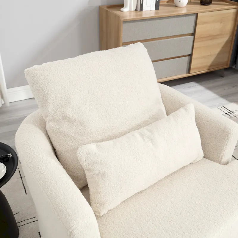 Poltrona a botte girevole a 360° rivestita in Teddy bianco da 32,68 pollici con base in metallo