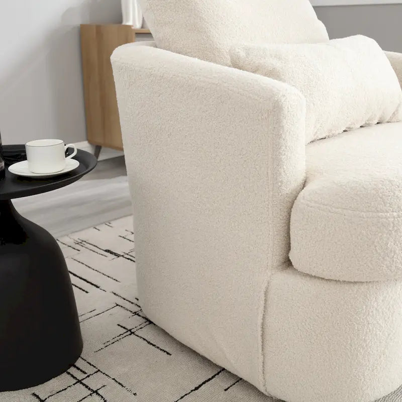 Poltrona a botte girevole a 360° rivestita in Teddy bianco da 32,68 pollici con base in metallo