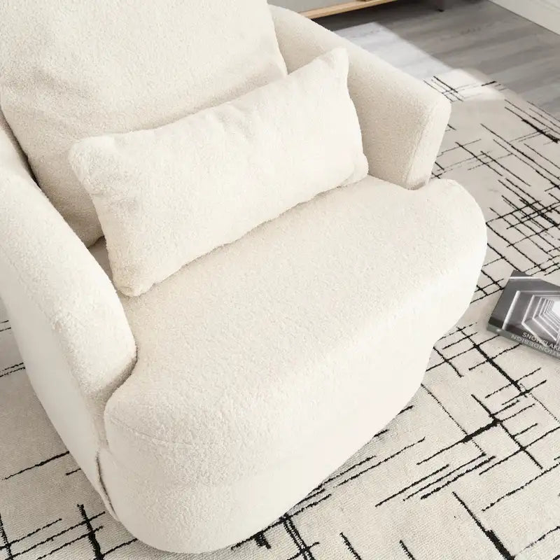 Poltrona a botte girevole a 360° rivestita in Teddy bianco da 32,68 pollici con base in metallo