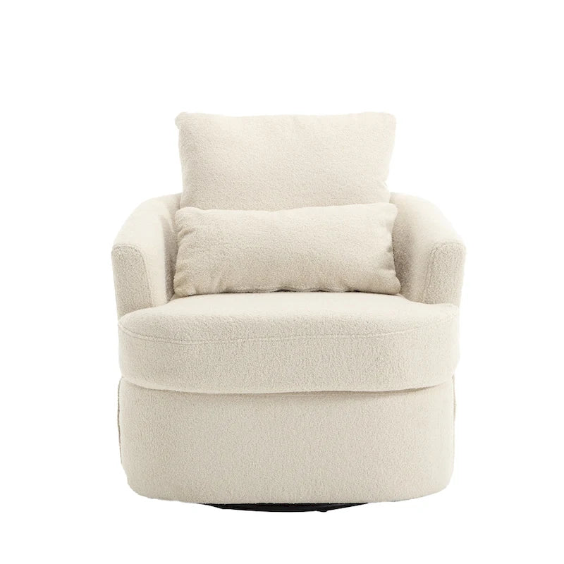 Poltrona a botte girevole a 360° rivestita in Teddy bianco da 32,68 pollici con base in metallo