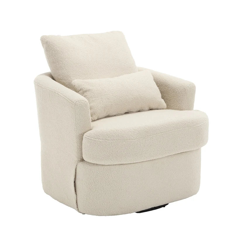 Poltrona a botte girevole a 360° rivestita in Teddy bianco da 32,68 pollici con base in metallo