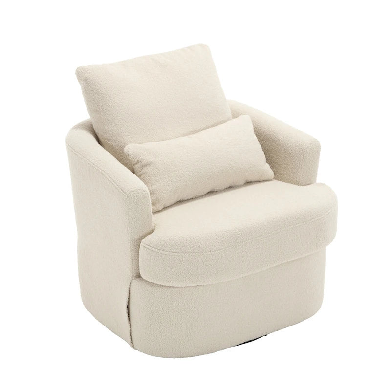 Poltrona a botte girevole a 360° rivestita in Teddy bianco da 32,68 pollici con base in metallo