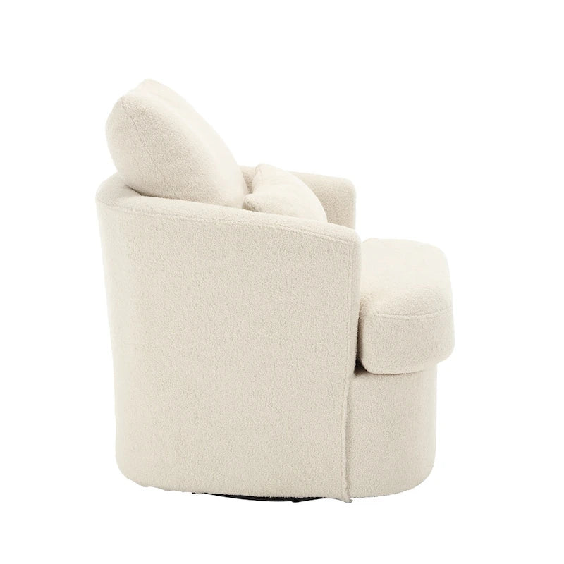 Poltrona a botte girevole a 360° rivestita in Teddy bianco da 32,68 pollici con base in metallo