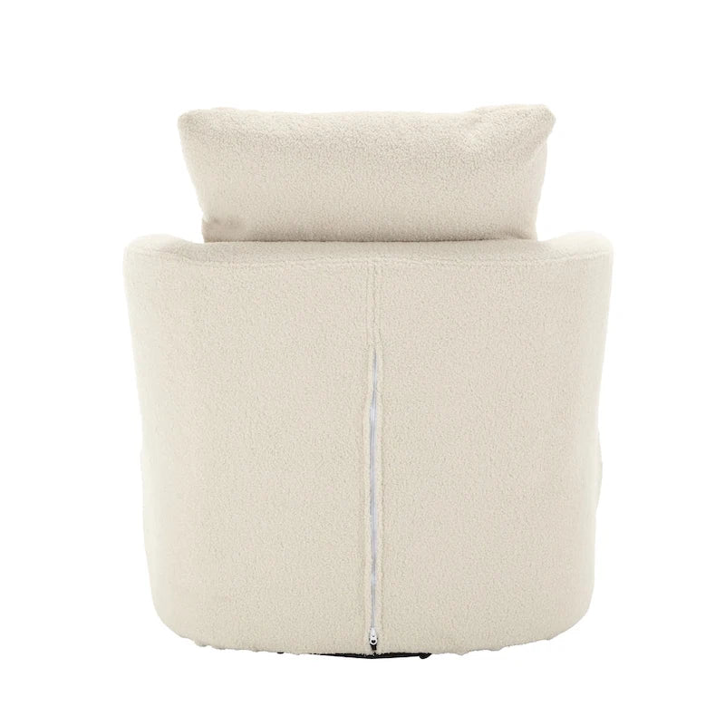 Poltrona a botte girevole a 360° rivestita in Teddy bianco da 32,68 pollici con base in metallo