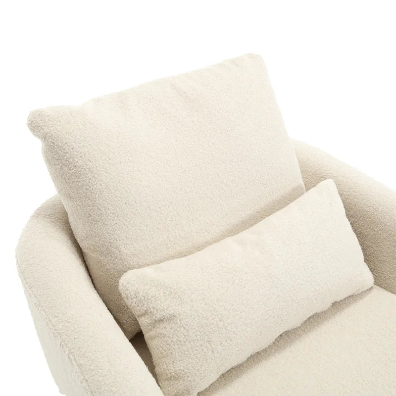 Poltrona a botte girevole a 360° rivestita in Teddy bianco da 32,68 pollici con base in metallo