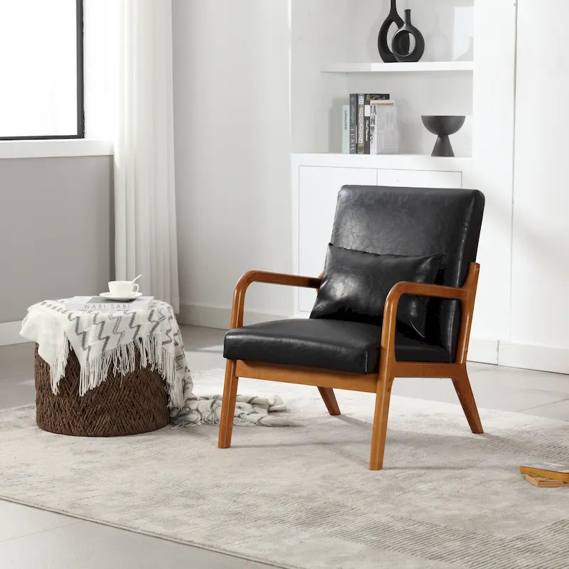 Poltrona moderna, poltrone lounge imbottite in legno massello con un cuscino per soggiorno, camera da letto, camera degli ospiti