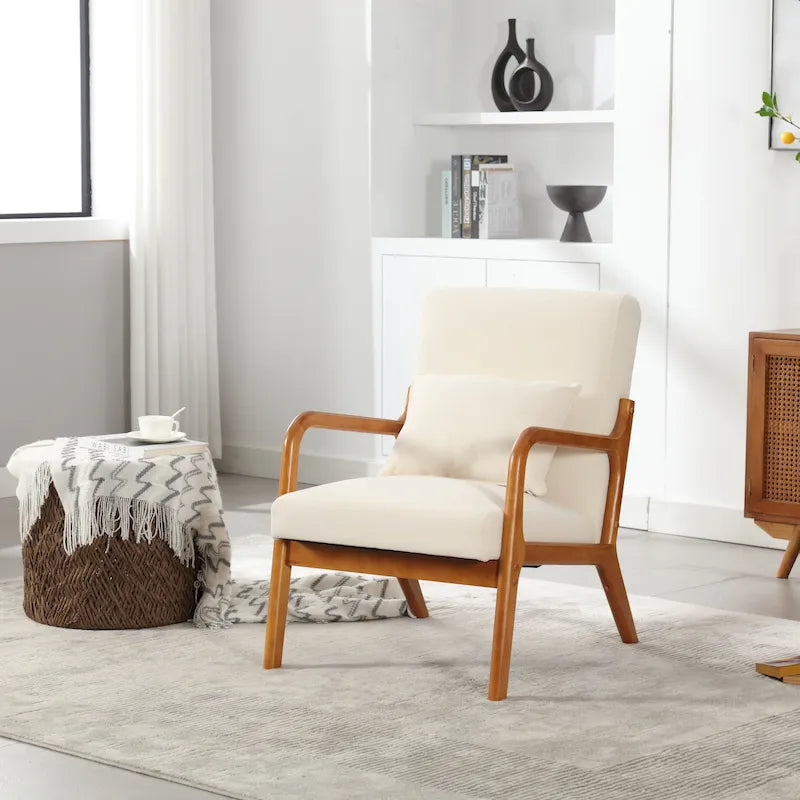 Poltrona moderna, poltrone lounge imbottite in legno massello con un cuscino per soggiorno, camera da letto, camera degli ospiti