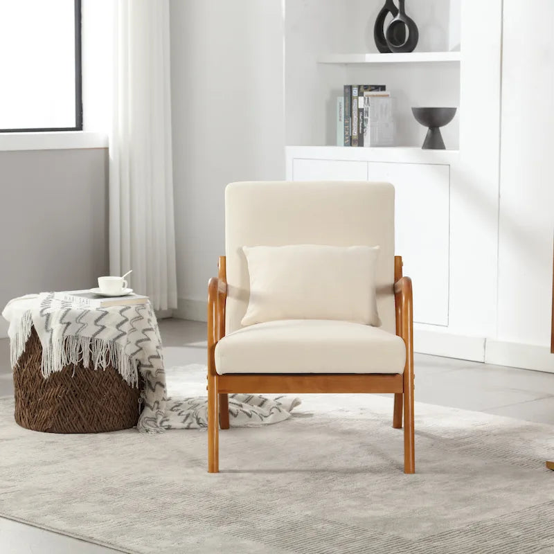 Poltrona moderna, poltrone lounge imbottite in legno massello con un cuscino per soggiorno, camera da letto, camera degli ospiti