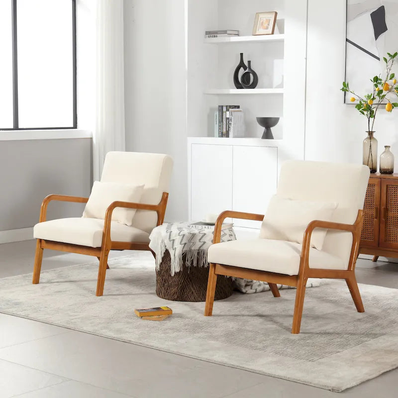 Poltrona moderna, poltrone lounge imbottite in legno massello con un cuscino per soggiorno, camera da letto, camera degli ospiti
