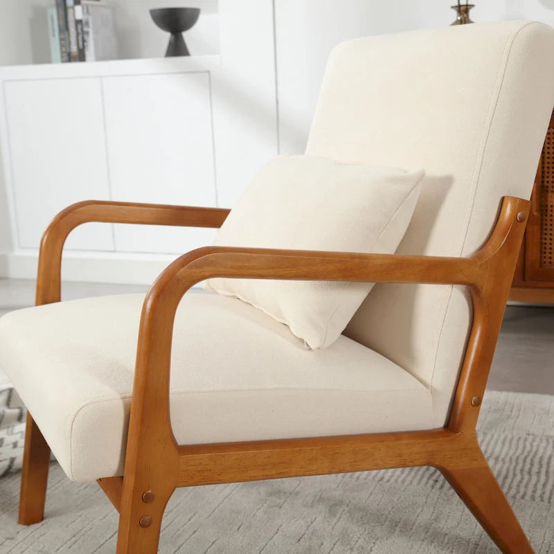 Poltrona moderna, poltrone lounge imbottite in legno massello con un cuscino per soggiorno, camera da letto, camera degli ospiti