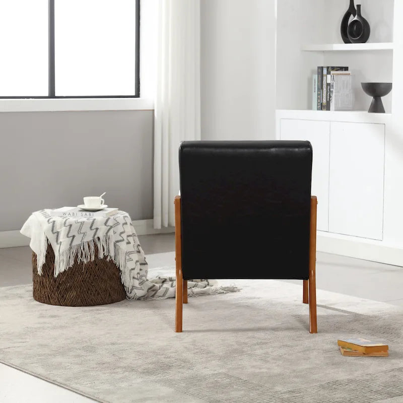 Poltrona moderna, poltrone lounge imbottite in legno massello con un cuscino per soggiorno, camera da letto, camera degli ospiti