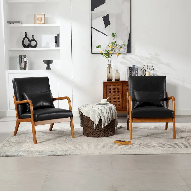Poltrona moderna, poltrone lounge imbottite in legno massello con un cuscino per soggiorno, camera da letto, camera degli ospiti
