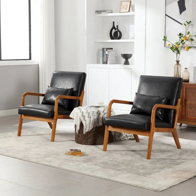 Poltrona moderna, poltrone lounge imbottite in legno massello con un cuscino per soggiorno, camera da letto, camera degli ospiti