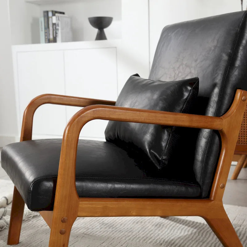 Poltrona moderna, poltrone lounge imbottite in legno massello con un cuscino per soggiorno, camera da letto, camera degli ospiti