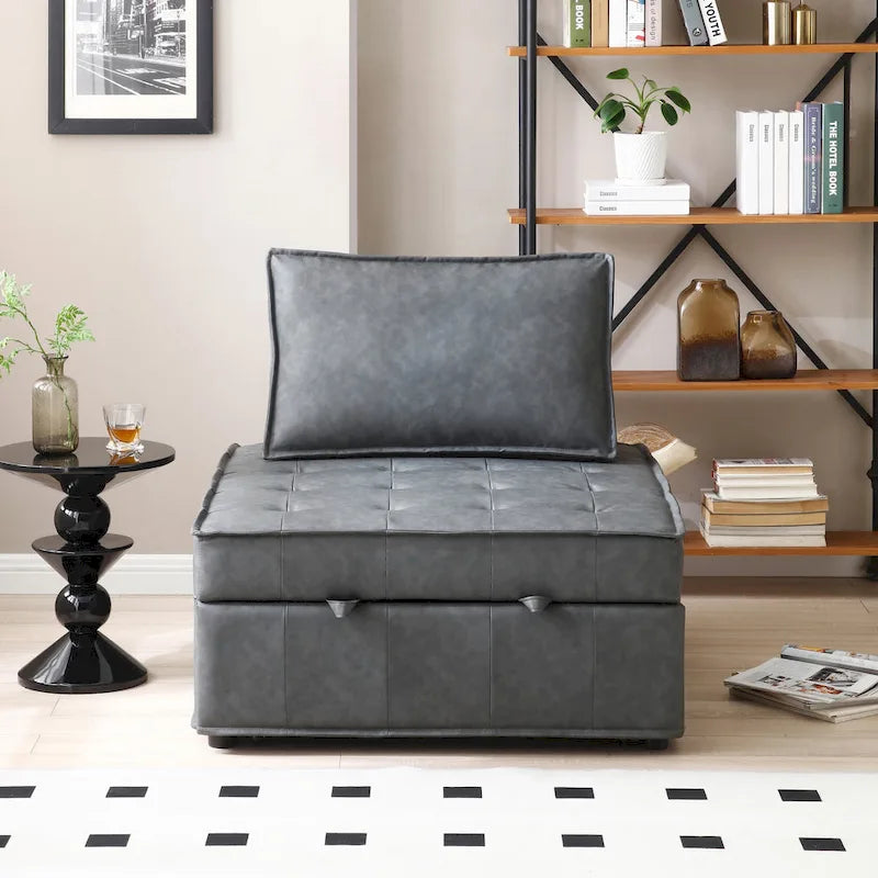 Pouf Letto Singolo in Similpelle 39 con Schienale Regolabile