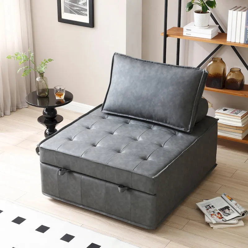 Pouf Letto Singolo in Similpelle 39 con Schienale Regolabile