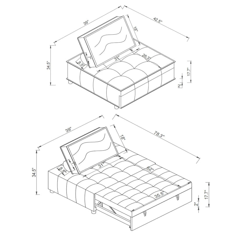 Pouf Letto Singolo in Similpelle 39 con Schienale Regolabile