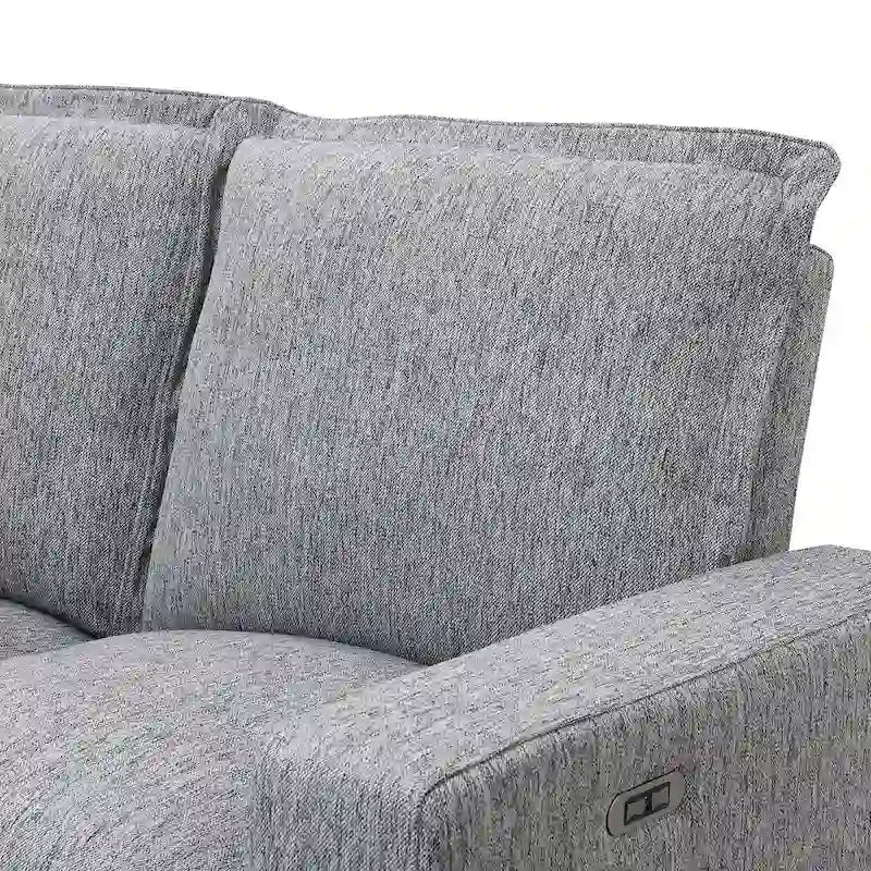 Divano componibile a L in lino grigio con reclinabili elettrici e USB
