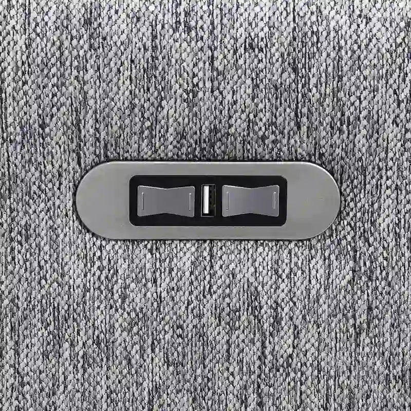 Divano componibile a L in lino grigio con reclinabili elettrici e USB