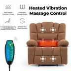 Poltrona reclinabile manuale in ciniglia con massaggio e riscaldamento lombare, doppi portabicchieri, tasche laterali