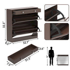 Scarpiera a Specchio con 2 Cassetti a Ribalta e Design a Porta da Fienile, Organizer Scarpiera Autoportante con Cassetto e Ripiani