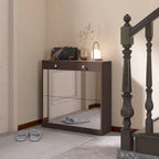 Scarpiera a Specchio con 2 Cassetti a Ribalta e Design a Porta da Fienile, Organizer Scarpiera Autoportante con Cassetto e Ripiani