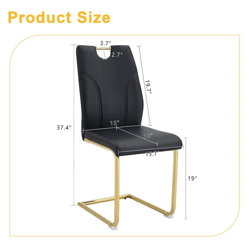 Set di sedie da pranzo in PU, sedie da pranzo nere dal design unico, materiale in PU, abbinate a gambe in metallo dorato (set da 4)