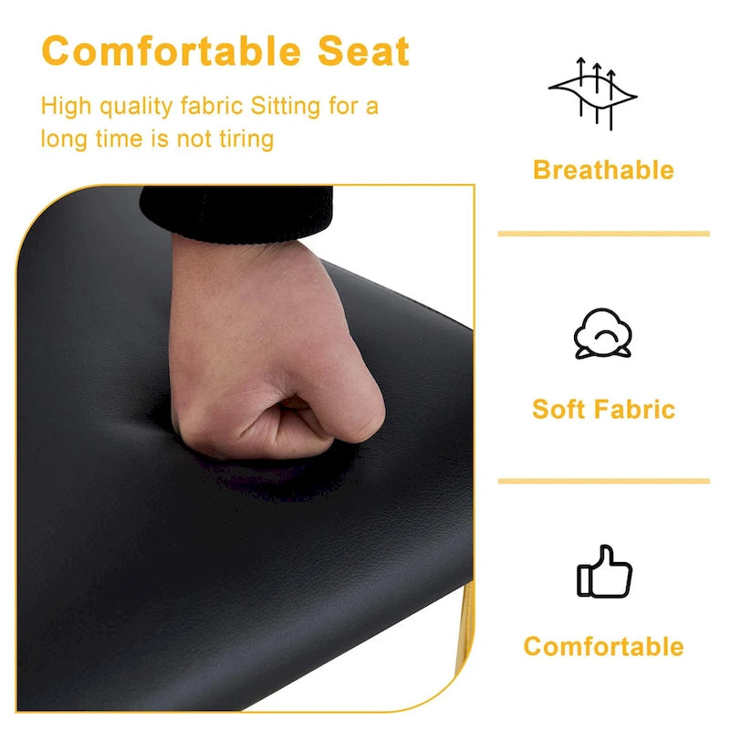 Set di sedie da pranzo in PU, sedie da pranzo nere dal design unico, materiale in PU, abbinate a gambe in metallo dorato (set da 4)