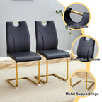 Set di sedie da pranzo in PU, sedie da pranzo nere dal design unico, materiale in PU, abbinate a gambe in metallo dorato (set da 4)