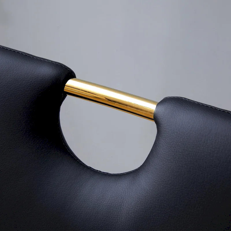 Set di sedie da pranzo in PU, sedie da pranzo nere dal design unico, materiale in PU, abbinate a gambe in metallo dorato (set da 4)
