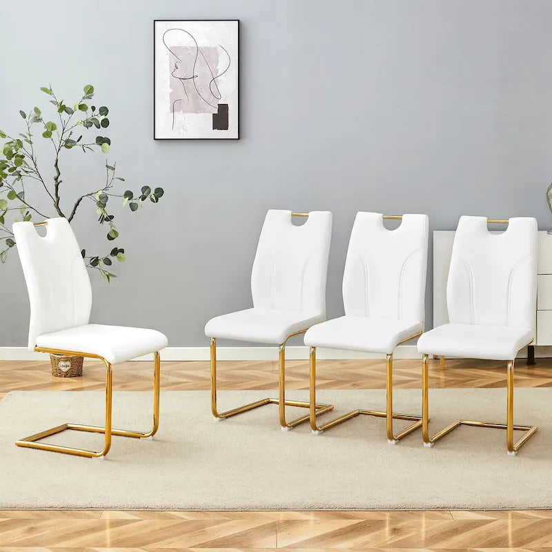Set di sedie da pranzo in PU, sedie da pranzo nere dal design unico, materiale in PU, abbinate a gambe in metallo dorato (set da 4)