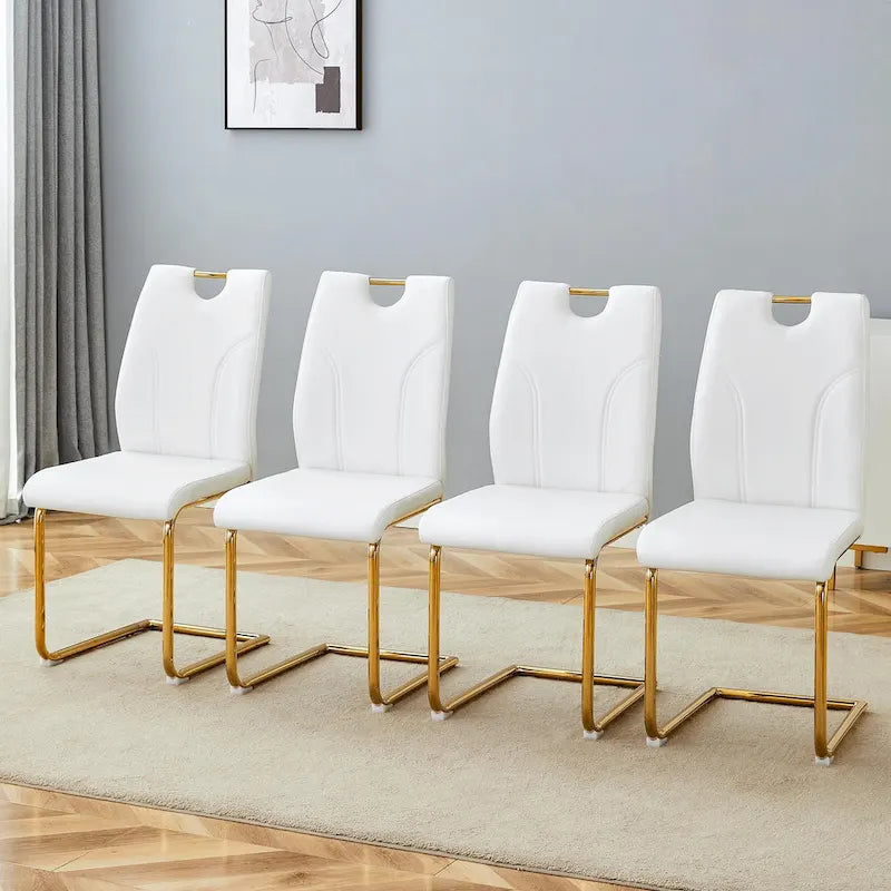 Set di sedie da pranzo in PU, sedie da pranzo nere dal design unico, materiale in PU, abbinate a gambe in metallo dorato (set da 4)