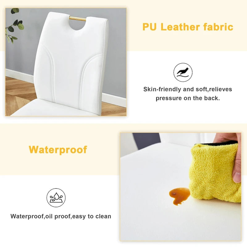 Set di sedie da pranzo in PU, sedie da pranzo nere dal design unico, materiale in PU, abbinate a gambe in metallo dorato (set da 4)