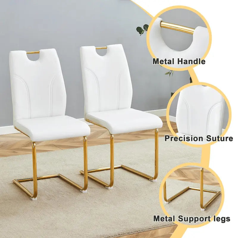 Set di sedie da pranzo in PU, sedie da pranzo nere dal design unico, materiale in PU, abbinate a gambe in metallo dorato (set da 4)