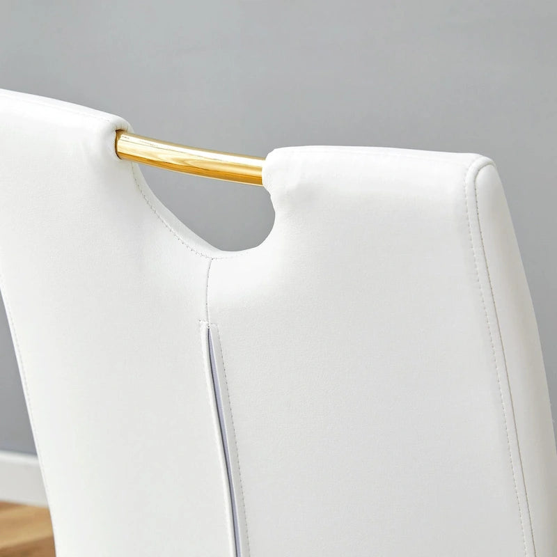 Set di sedie da pranzo in PU, sedie da pranzo nere dal design unico, materiale in PU, abbinate a gambe in metallo dorato (set da 4)