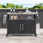 54.5 Isola da cucina per esterni con piano in acciaio inossidabile, tavolo da barbecue in metallo con armadietto portaoggetti, portaspezie