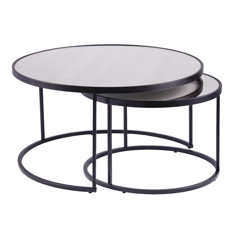 Set di 2 tavolini da caffè rotondi a specchio nidificati per soggiorno - 32 x 32 x 17