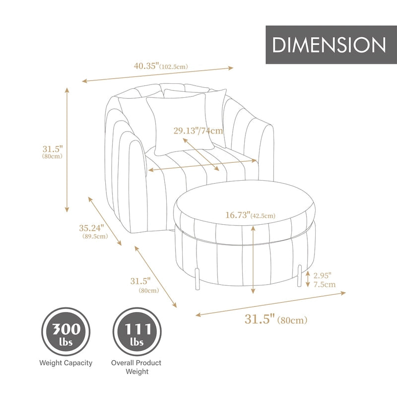 Poltrona girevole moderna da 40,4 W, poltrona singola girevole con pouf
