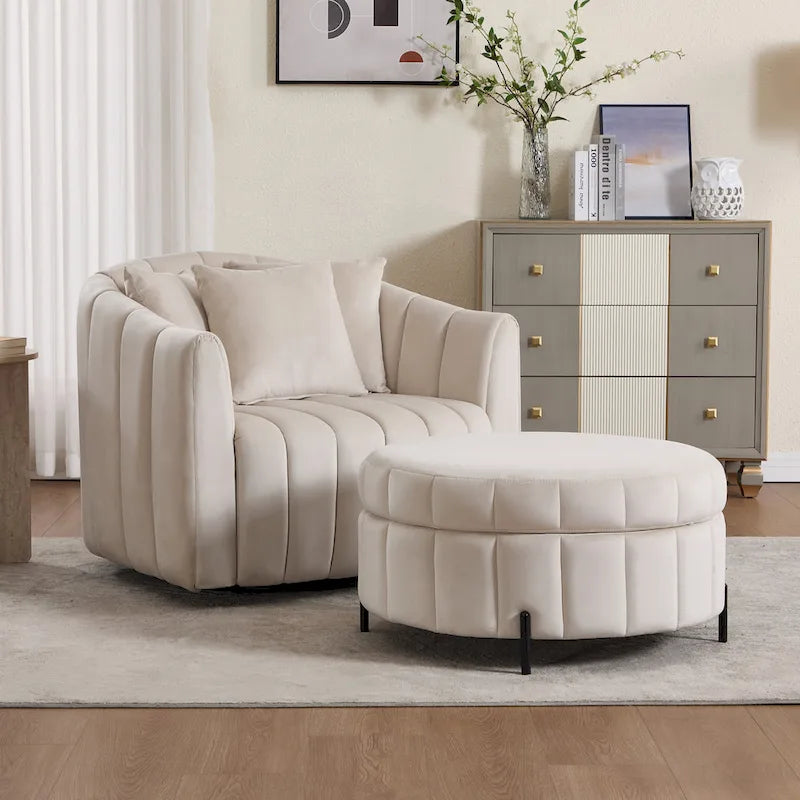 Poltrona girevole moderna da 40,4 W, poltrona singola girevole con pouf