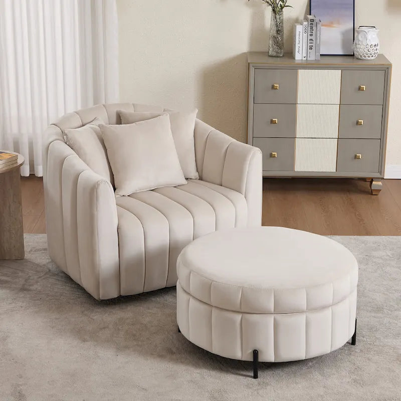 Poltrona girevole moderna da 40,4 W, poltrona singola girevole con pouf