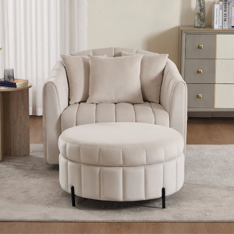 Poltrona girevole moderna da 40,4 W, poltrona singola girevole con pouf
