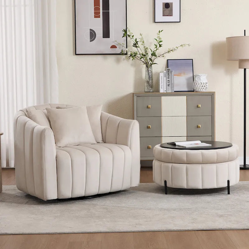 Poltrona girevole moderna da 40,4 W, poltrona singola girevole con pouf