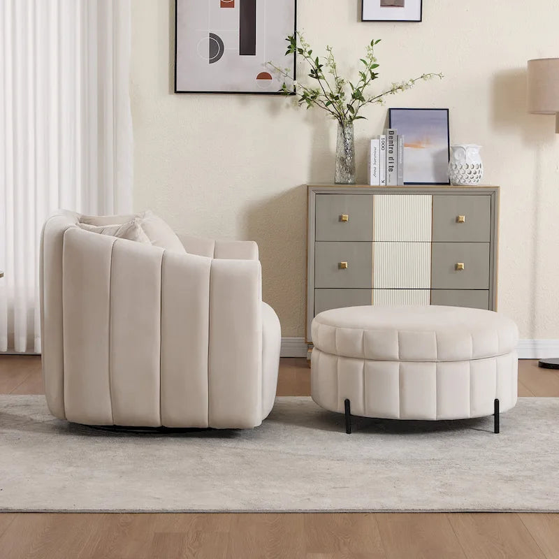 Poltrona girevole moderna da 40,4 W, poltrona singola girevole con pouf